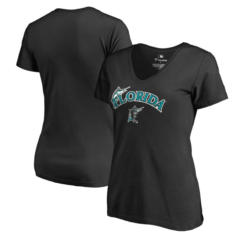Miami Marlins Women's Core Wahconah V-Neck T-Shirt - Black T-shirts