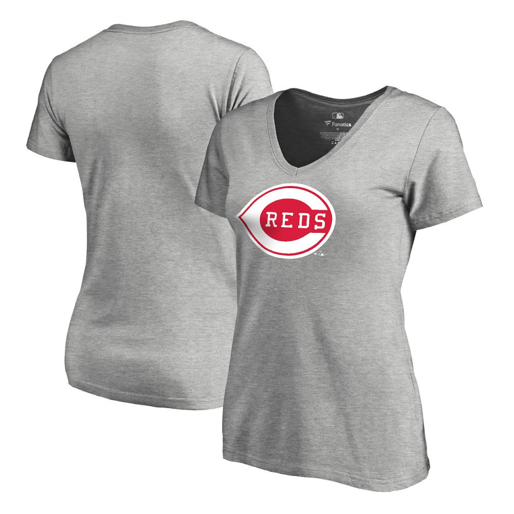 Cincinnati Reds Women's Core Wahconah V-Neck T-Shirt - Heather Gray T-shirts
