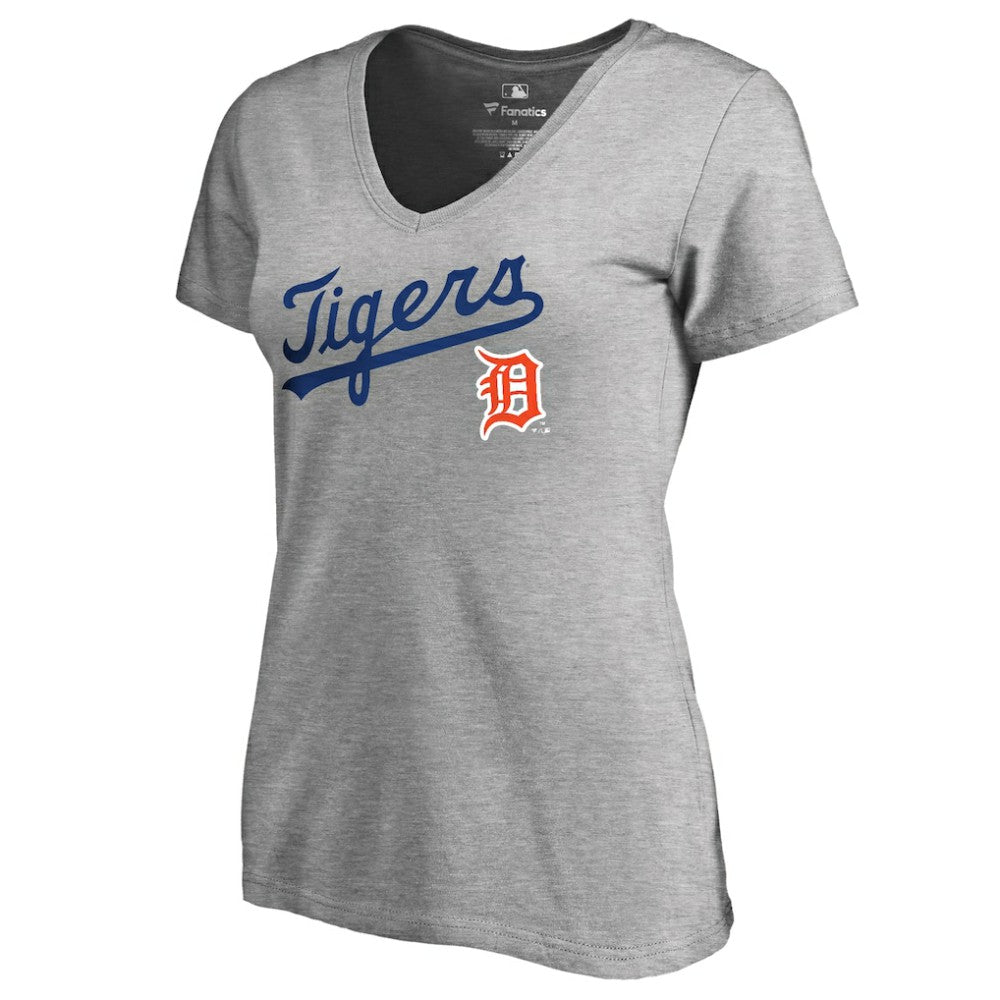 Detroit Tigers Women's Core Wahconah V-Neck T-Shirt - Heather Gray T-shirts