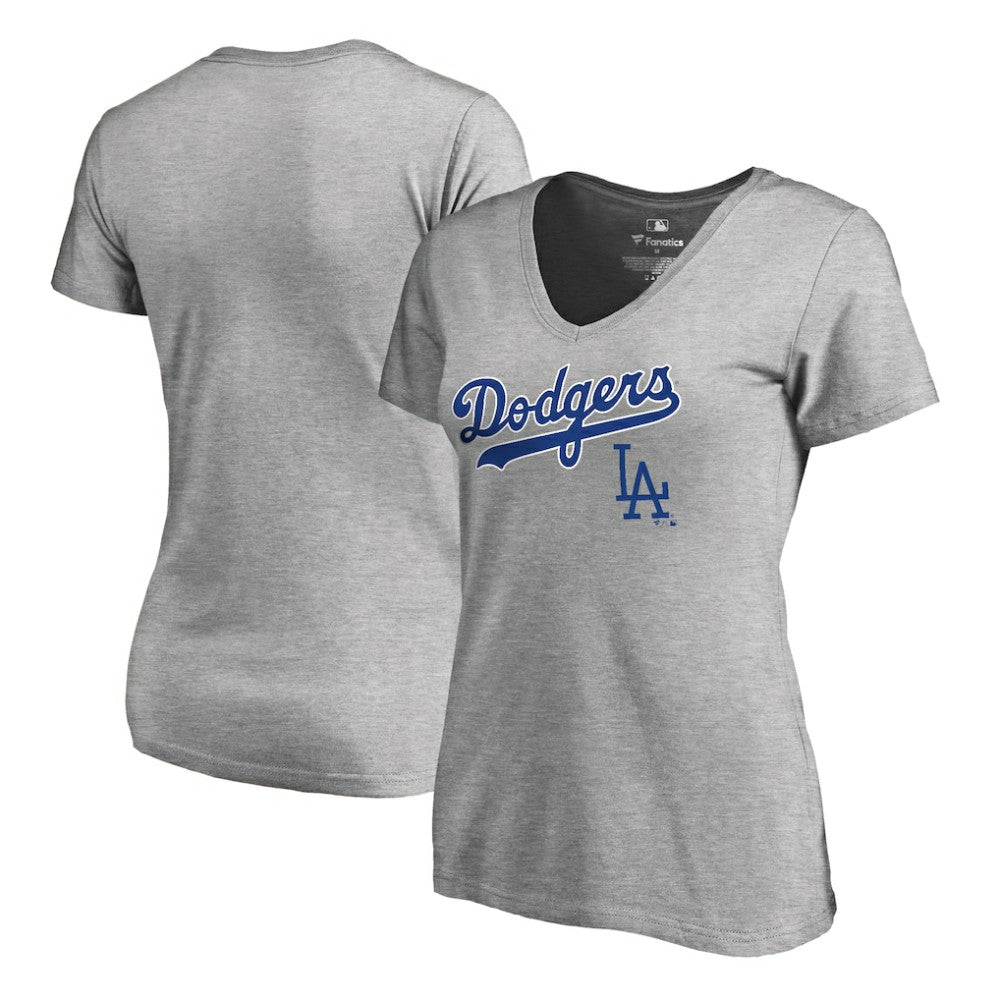Los Angeles Dodgers Women's Core Wahconah V-Neck T-Shirt - Heather Gray T-shirts