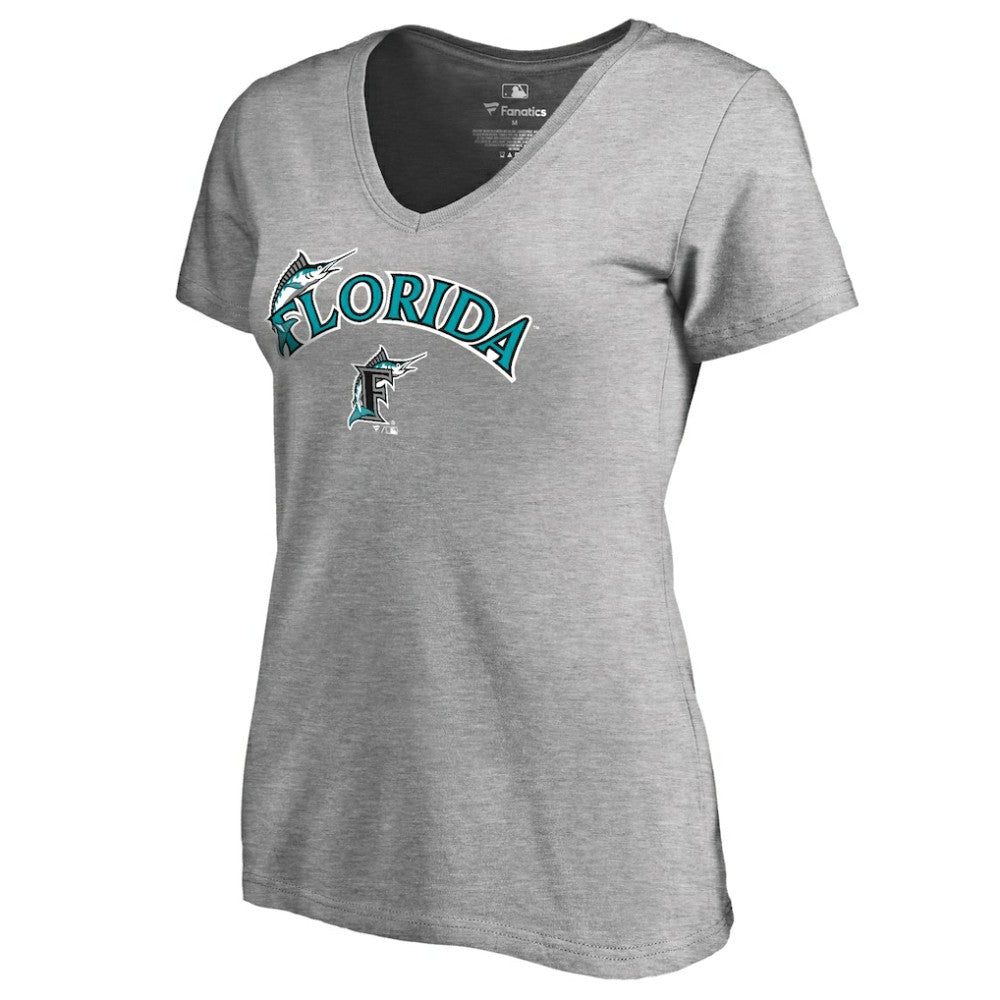 Miami Marlins Women's Core Wahconah V-Neck T-Shirt - Heather Gray T-shirts