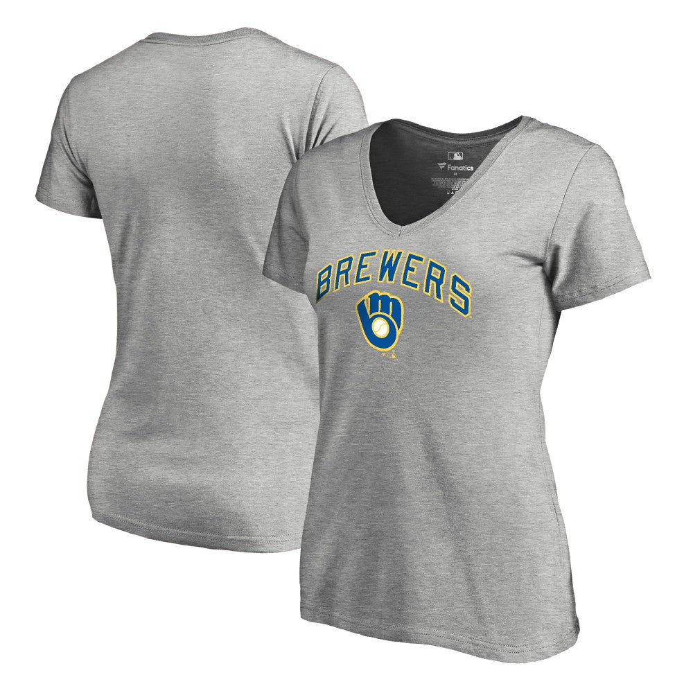 Milwaukee Brewers Women's Core Wahconah V-Neck T-Shirt - Heather Gray T-shirts