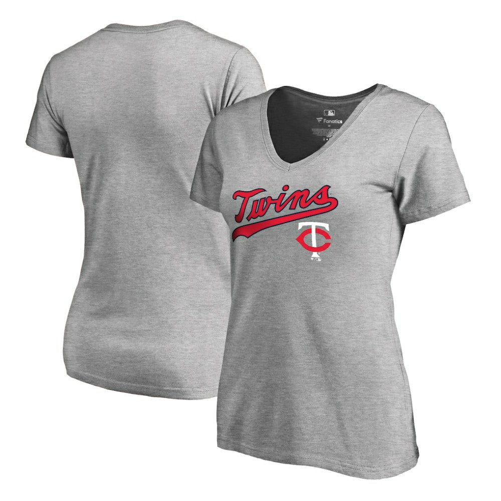 Minnesota Twins Women's Core Wahconah V-Neck T-Shirt - Heather Gray T-shirts