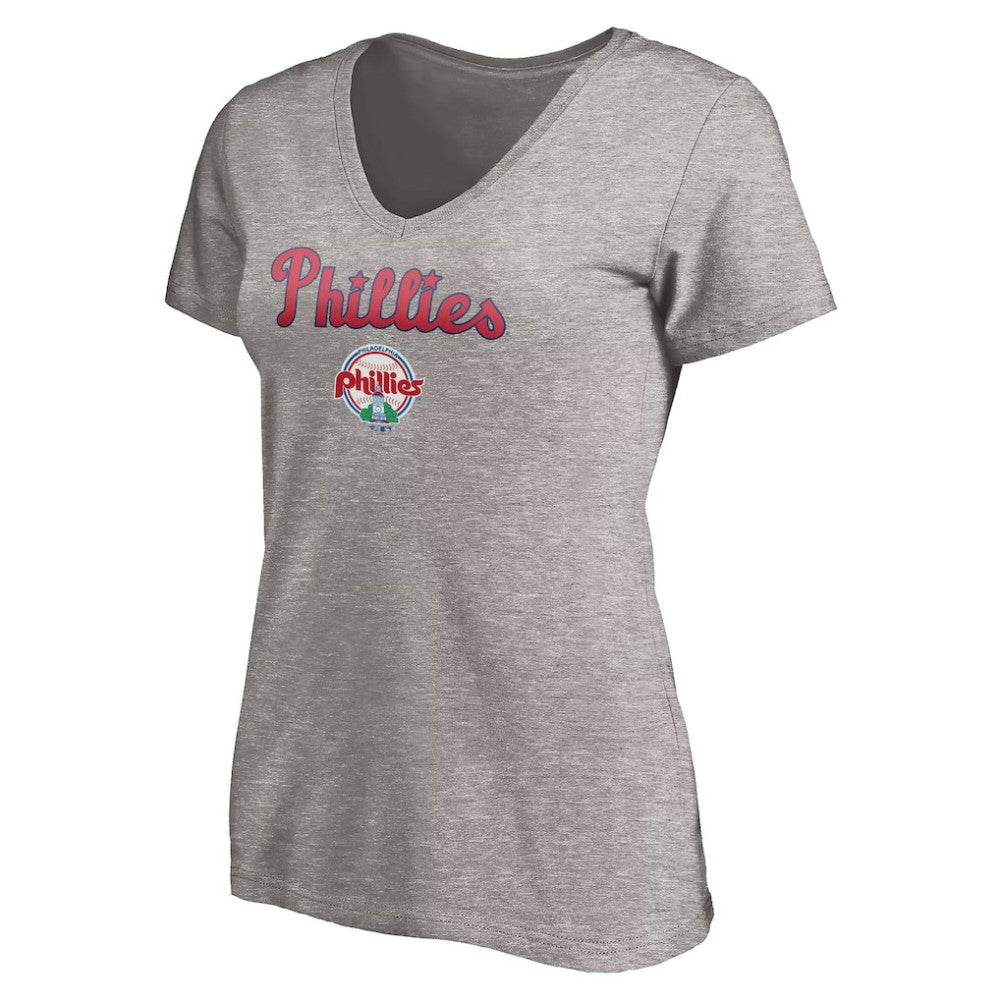 Philadelphia Phillies Women's Core Wahconah V-Neck T-Shirt - Heather Gray T-shirts