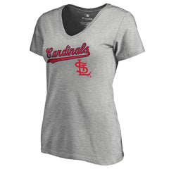 St. Louis Cardinals Women's Core Wahconah V-Neck T-Shirt - Heather Gray T-shirts