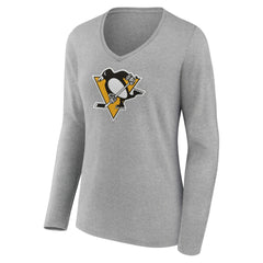 Pittsburgh Penguins Women's Primary Logo Long Sleeve T-Shirt - Ash | US 2770546