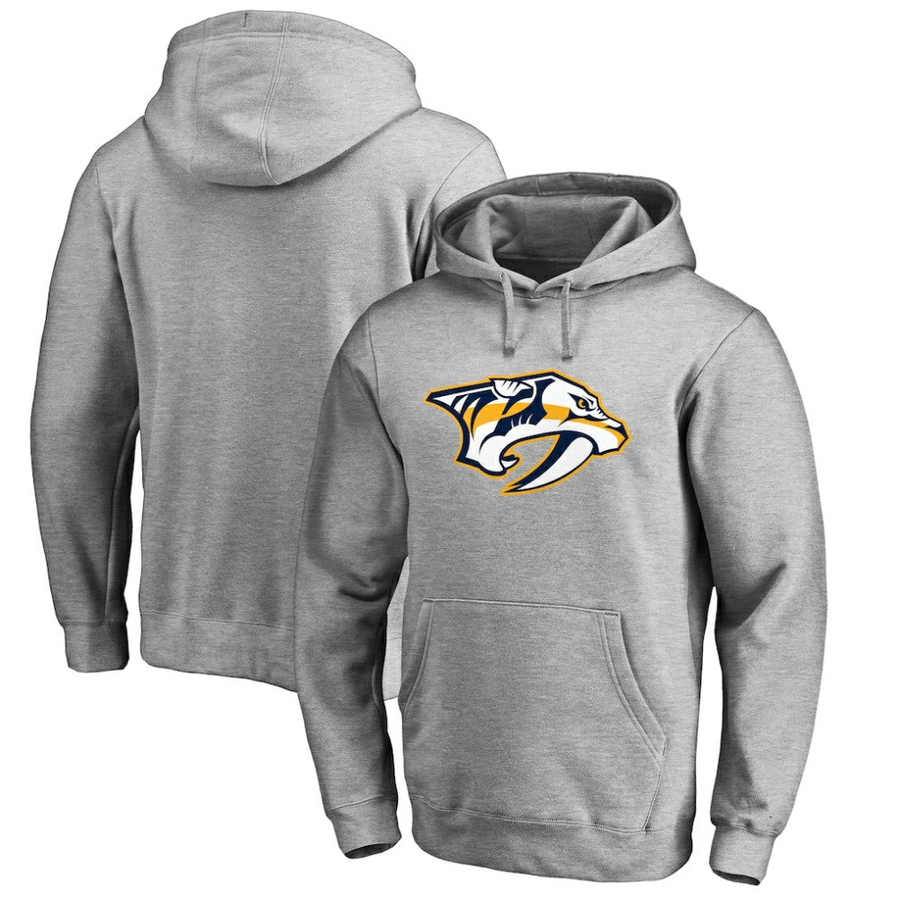 Nashville Predators Primary Team Logo Fleece Fitted Pullover Hoodie - Heather Gray | US 2770651