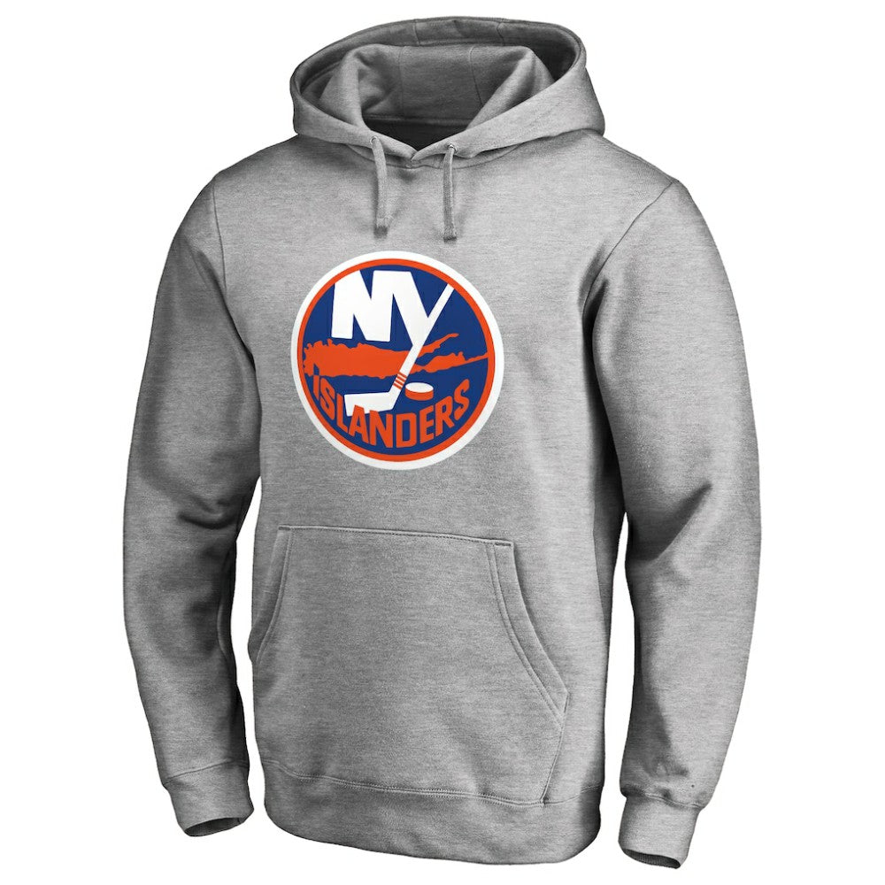 New York Islanders Primary Team Logo Fleece Fitted Pullover Hoodie - Heather Gray | US 2770653