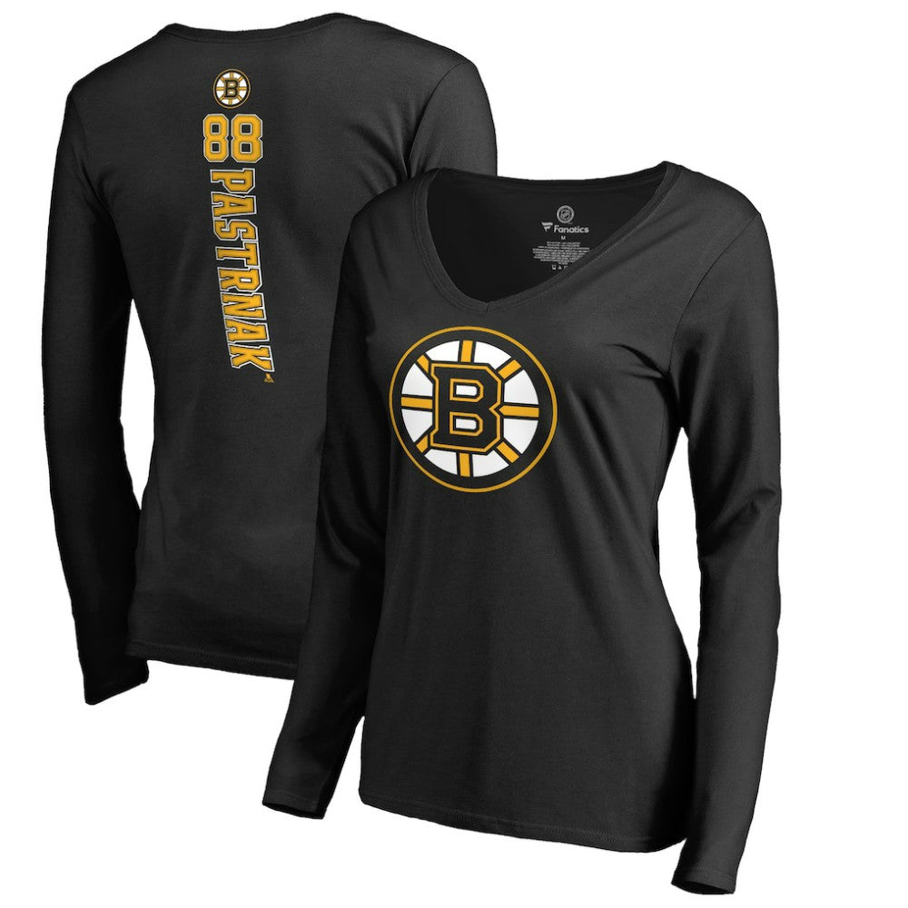 David Pastrnak Boston Bruins Women's Backer V-Neck Long Sleeve T-Shirt - Black | US 2775493