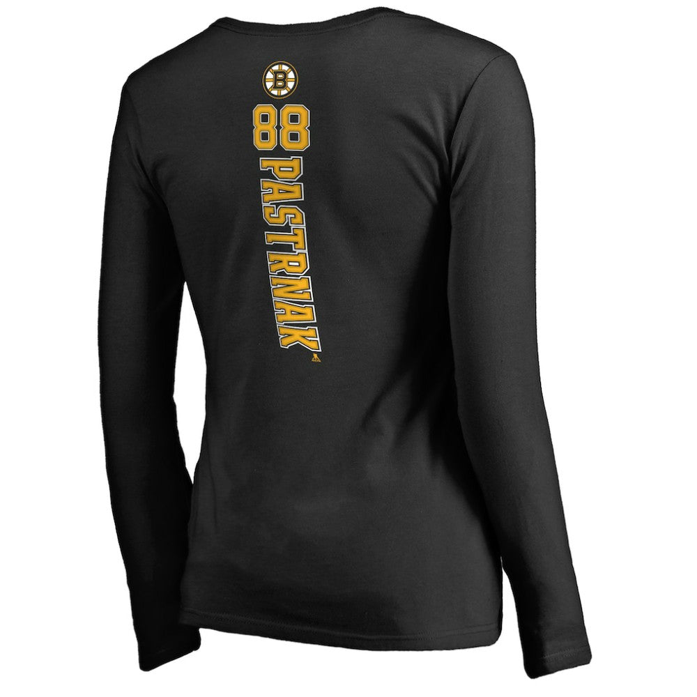 David Pastrnak Boston Bruins Women's Backer V-Neck Long Sleeve T-Shirt - Black | US 2775493