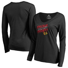 Chicago Blackhawks Women's Hometown Collection Earn Your Feathers Long Sleeve T-Shirt - Black | US 2780756