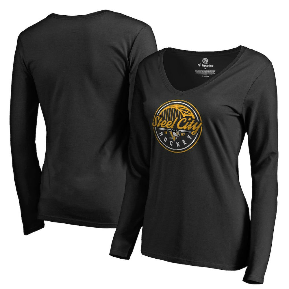 Pittsburgh Penguins Women's Hometown Collection Steel City Long Sleeve T-Shirt - Black | US 2780758