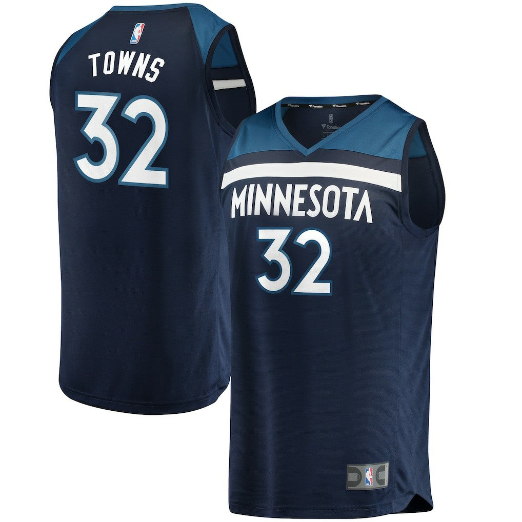 Karl-Anthony Towns Minnesota Timberwolves Fast Break Replica Jersey Navy Icon Edition - Fanatics