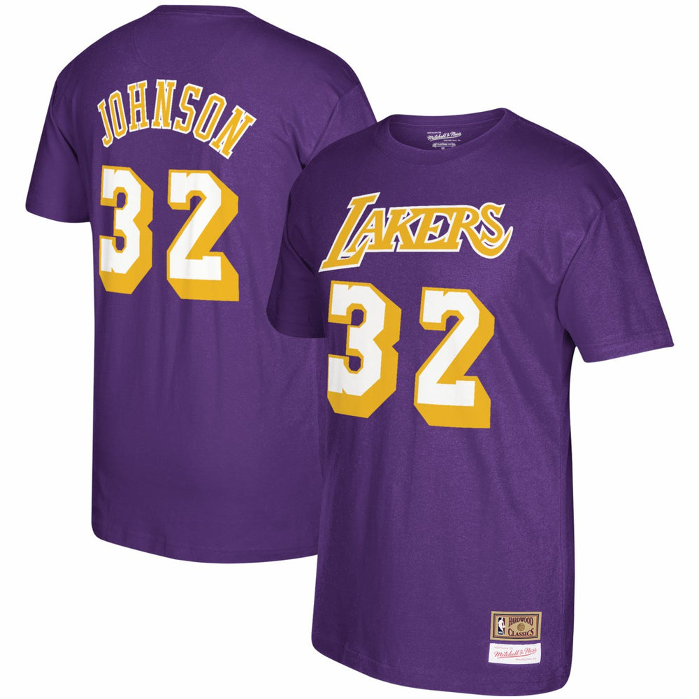 Magic Johnson Los Angeles Lakers Hardwood Classics Name & Number T-Shirt Purple - Mitchell & Ness