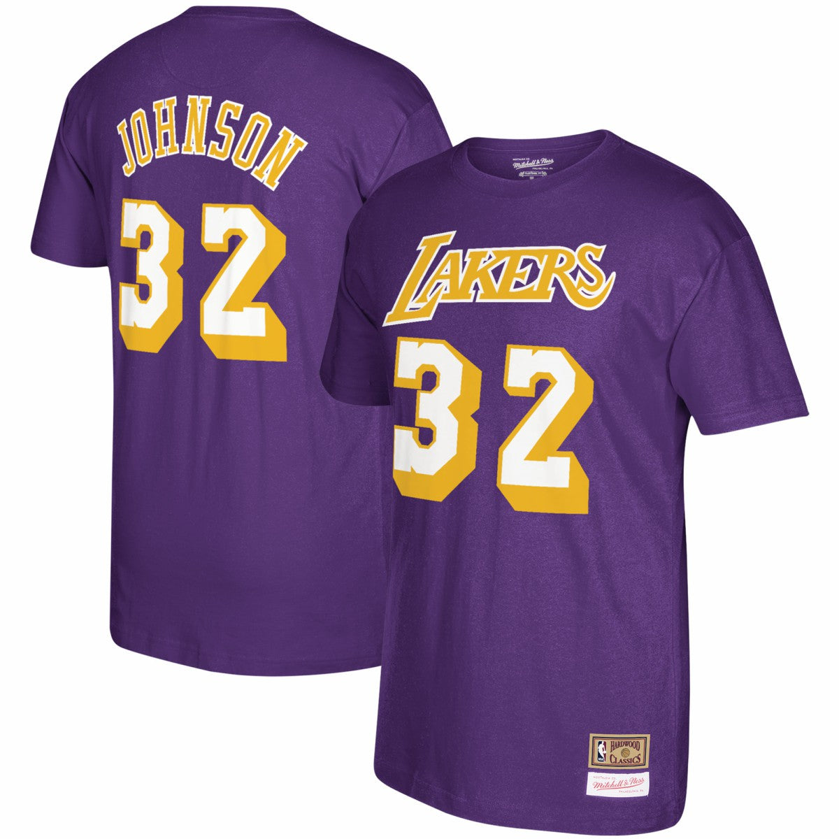 Magic Johnson Los Angeles Lakers Hardwood Classics Name & Number T-Shirt Purple - Mitchell & Ness