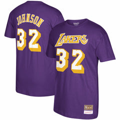 Magic Johnson Los Angeles Lakers Hardwood Classics Name & Number T-Shirt Purple - Mitchell & Ness