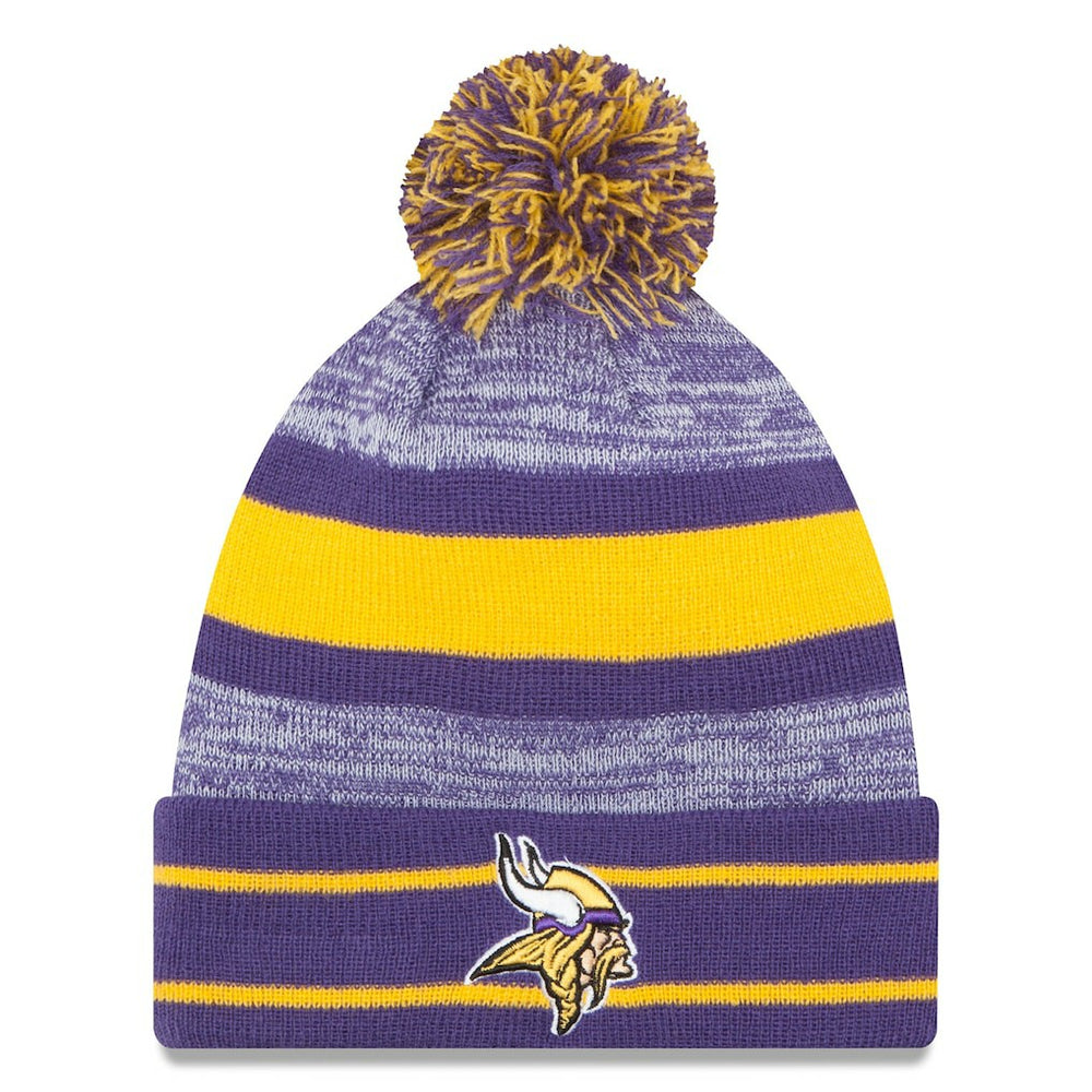 Minnesota Vikings New Era Team Logo Cuffed Knit Hat with Pom - Purple Hats