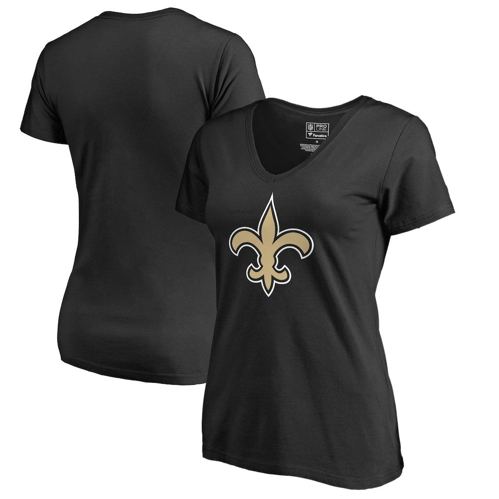 New Orleans Saints Women's Primary Team Logo V-Neck T-Shirt - Black T-shirts