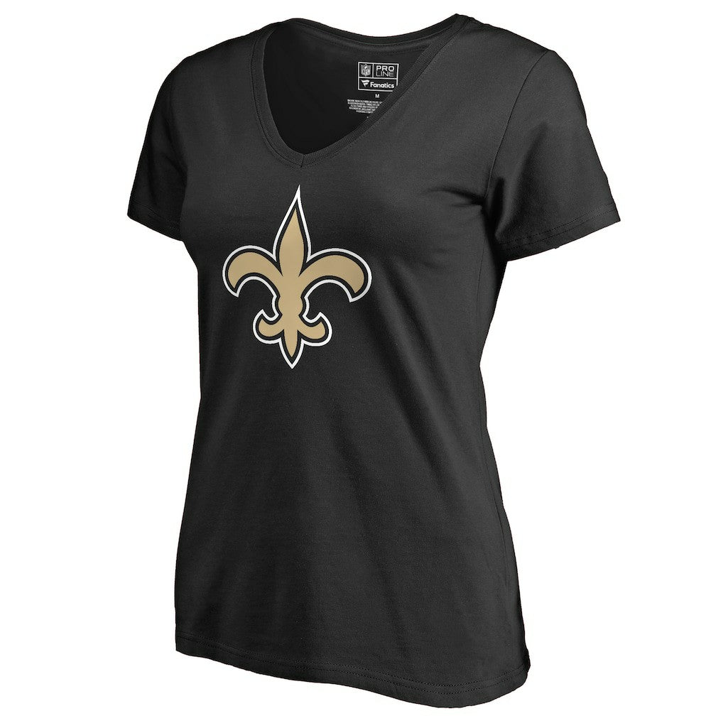 New Orleans Saints Women's Primary Team Logo V-Neck T-Shirt - Black T-shirts