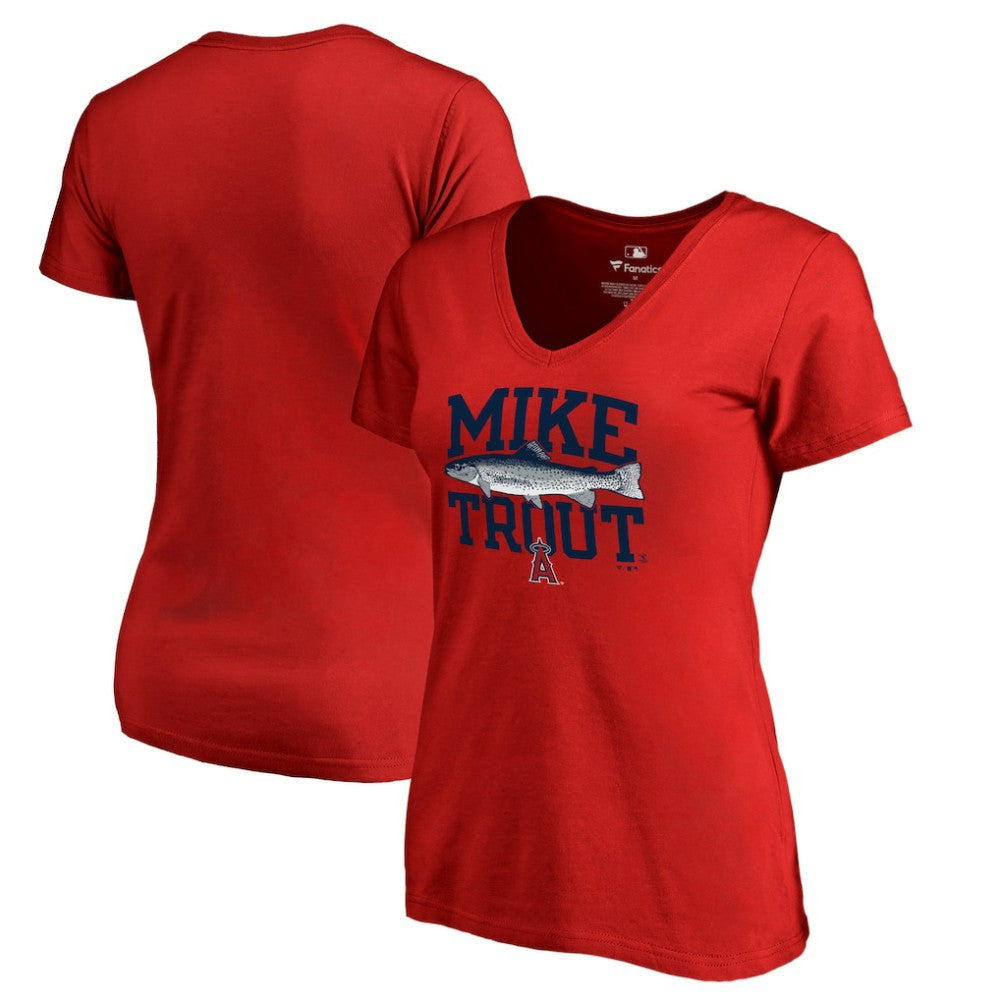 Mike Trout Los Angeles Angels Women's Player Hometown Collection V-Neck T-Shirt - Red T-shirts