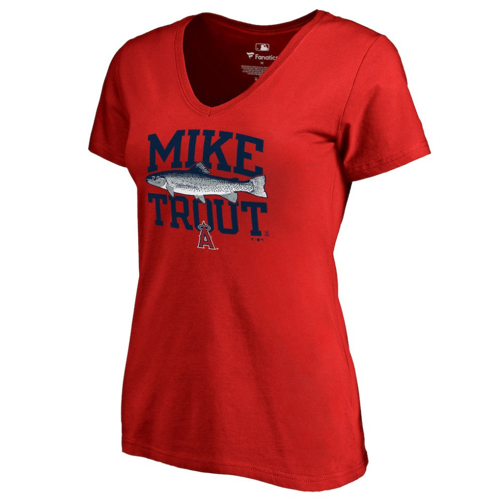 Mike Trout Los Angeles Angels Women's Player Hometown Collection V-Neck T-Shirt - Red T-shirts