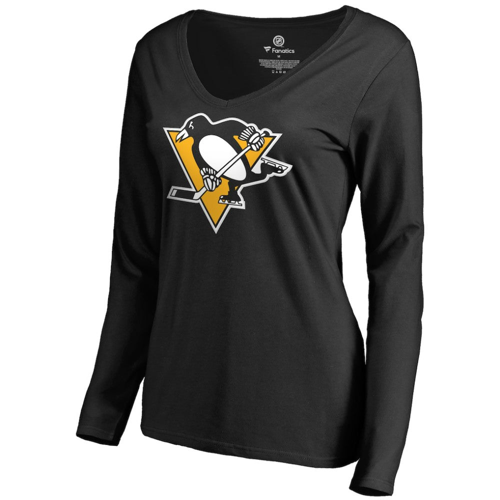 Bryan Rust Pittsburgh Penguins Women's Backer Name & Number Long Sleeve V-Neck T-Shirt - Black | US 2842760