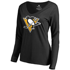 Bryan Rust Pittsburgh Penguins Women's Backer Name & Number Long Sleeve V-Neck T-Shirt - Black | US 2842760