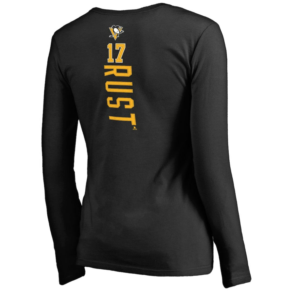 Bryan Rust Pittsburgh Penguins Women's Backer Name & Number Long Sleeve V-Neck T-Shirt - Black | US 2842760