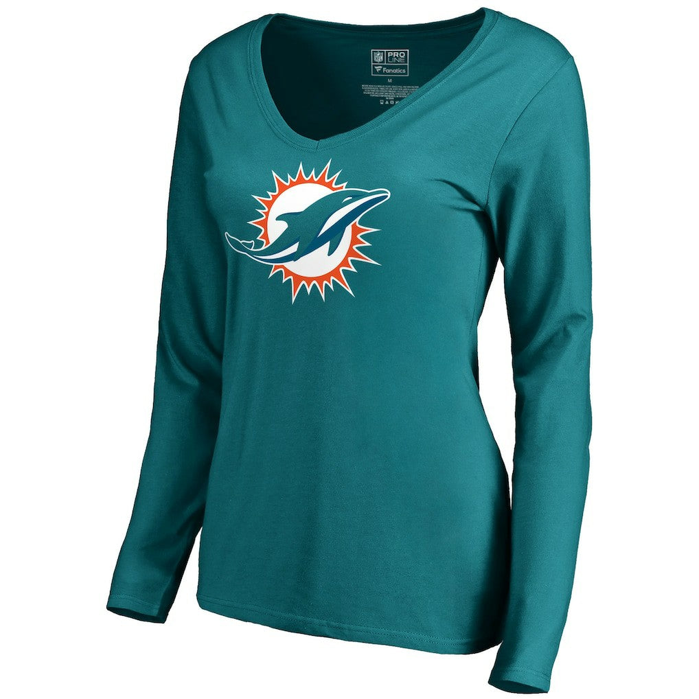 Miami Dolphins Women's Primary Logo V-Neck Long-Sleeve T-Shirt - Aqua T-shirts