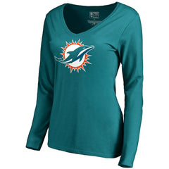 Miami Dolphins Women's Primary Logo V-Neck Long-Sleeve T-Shirt - Aqua T-shirts