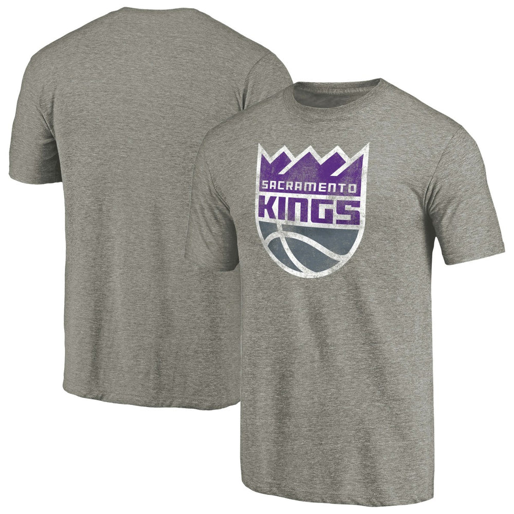Sacramento Kings Distressed Team Logo Tri-Blend T-Shirt Heather Gray