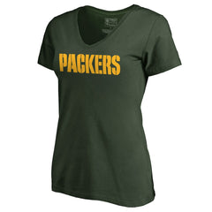 Green Bay Packers Women's Wordmark V-Neck T-Shirt - Green T-shirts