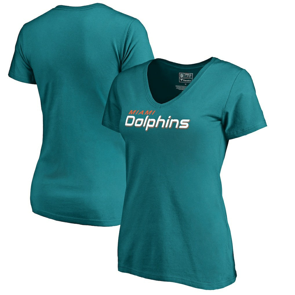 Miami Dolphins Women's Wordmark V-Neck T-Shirt - Aqua T-shirts