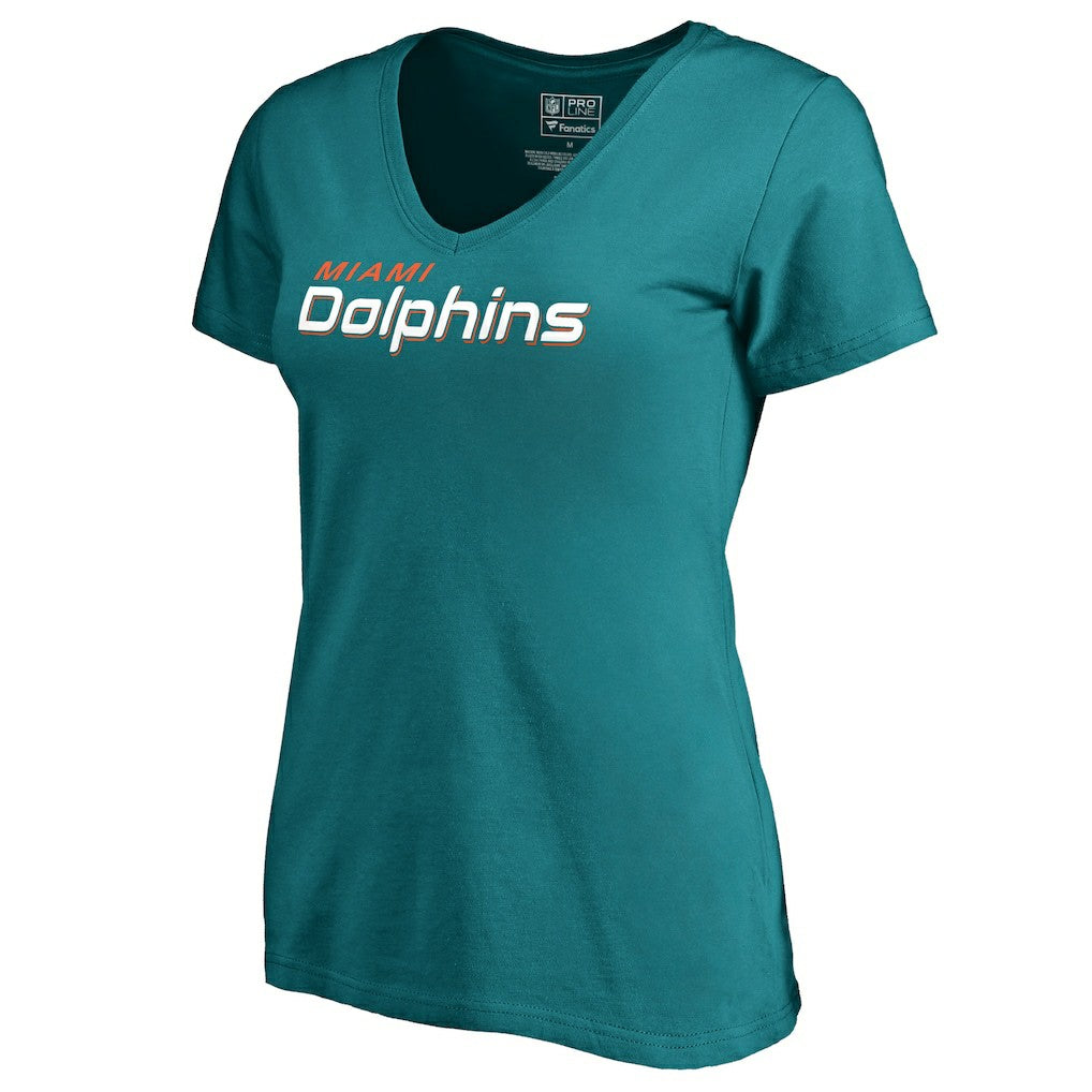 Miami Dolphins Women's Wordmark V-Neck T-Shirt - Aqua T-shirts