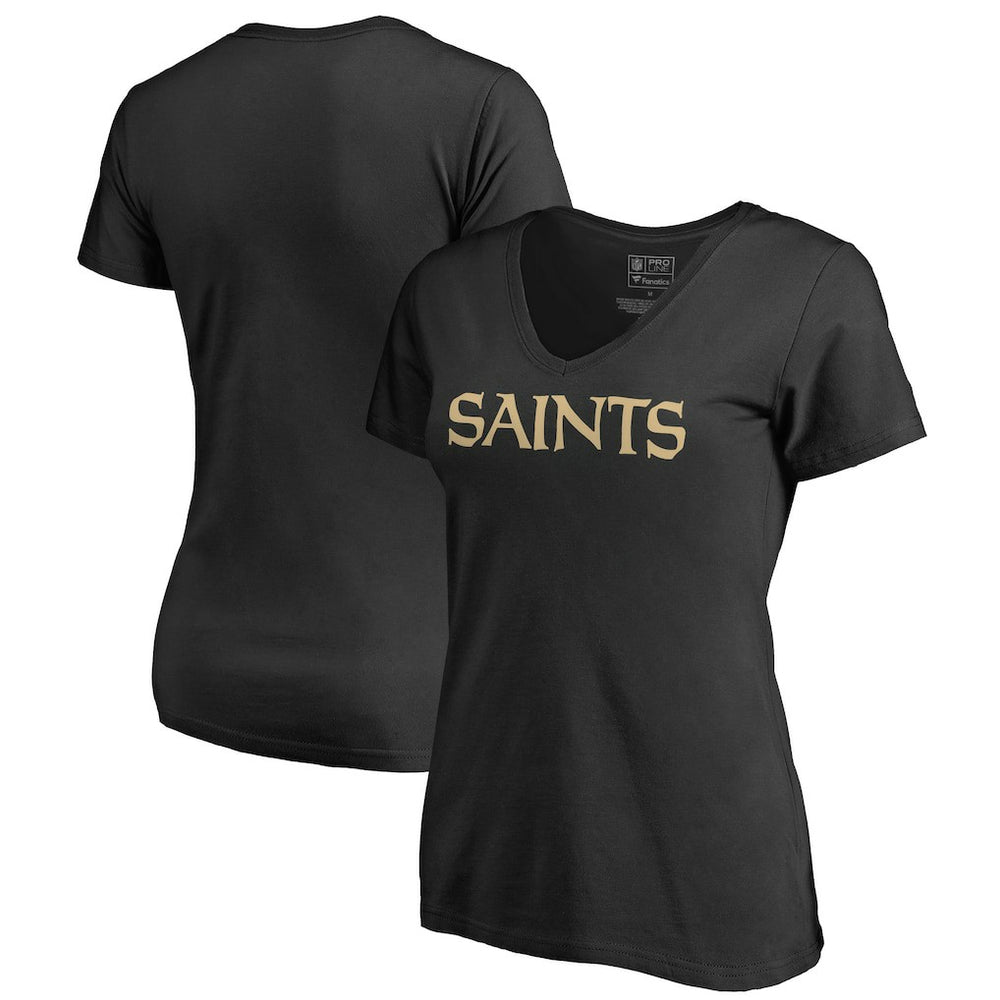 New Orleans Saints Women's Wordmark V-Neck T-Shirt - Black T-shirts