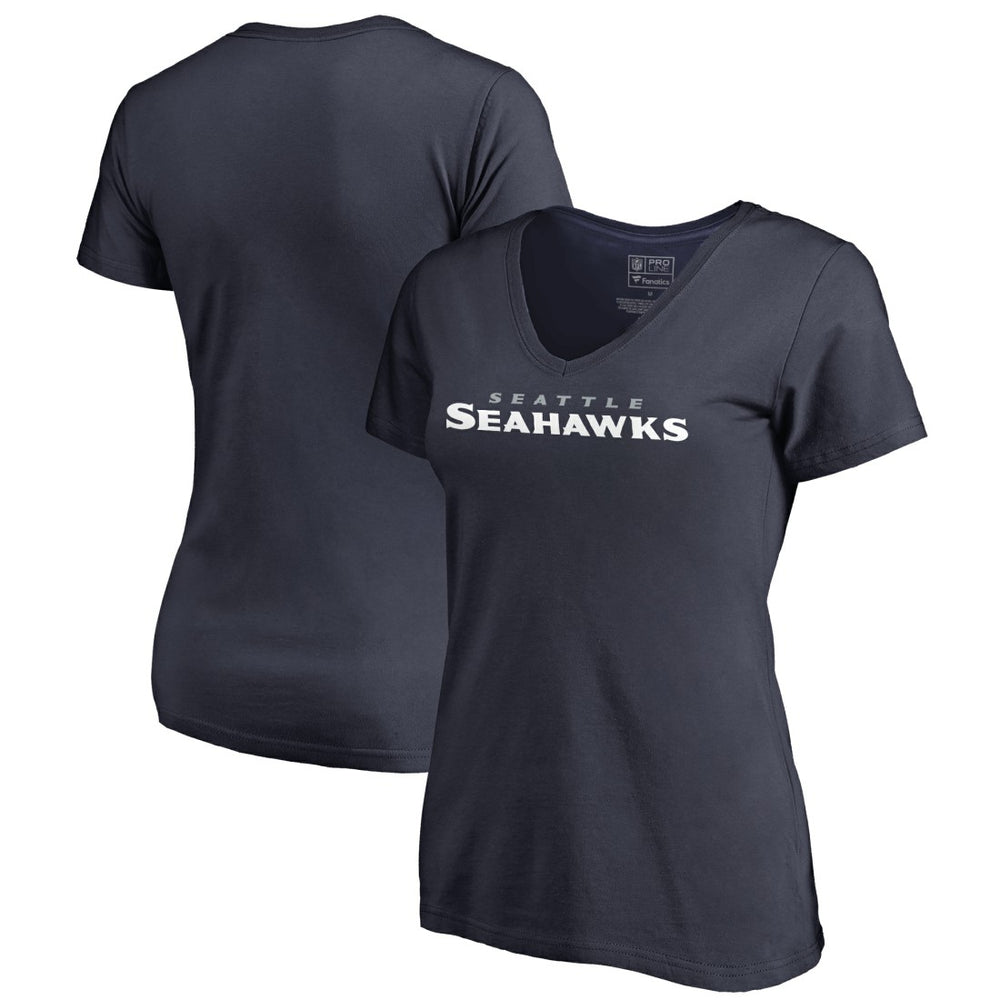 Seattle Seahawks Women's Wordmark V-Neck T-Shirt - Navy T-shirts