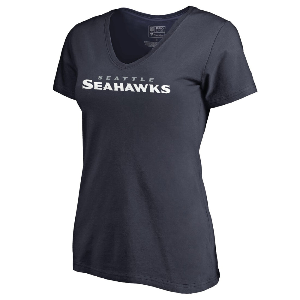 Seattle Seahawks Women's Wordmark V-Neck T-Shirt - Navy T-shirts