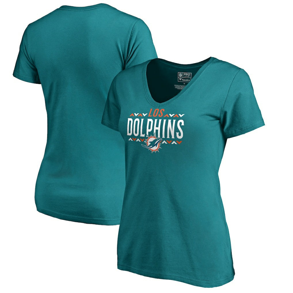 Miami Dolphins Women's Arriba V-Neck T-Shirt - Aqua T-shirts