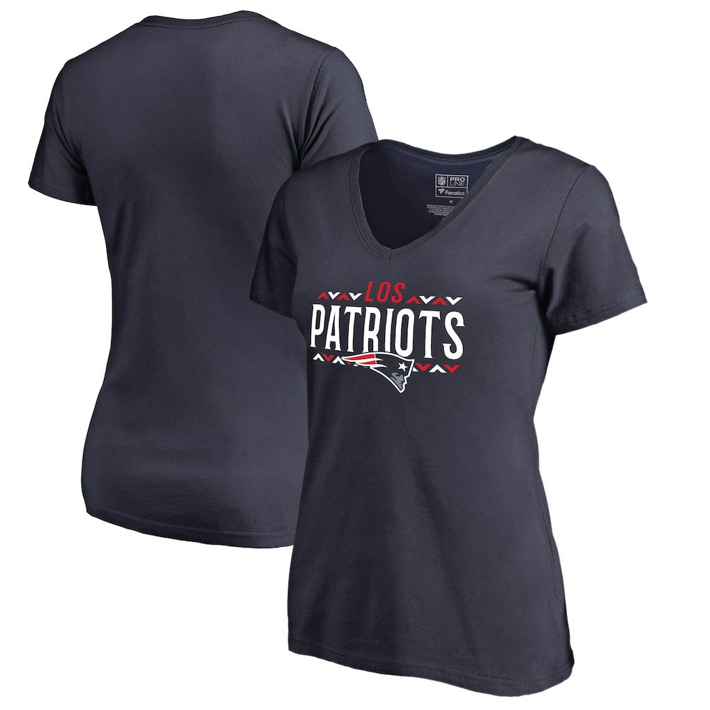 New England Patriots Women's Arriba V-Neck T-Shirt - Navy T-shirts