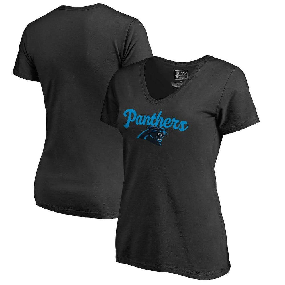 Carolina Panthers Women's Freehand V-Neck T-Shirt - Black T-shirts