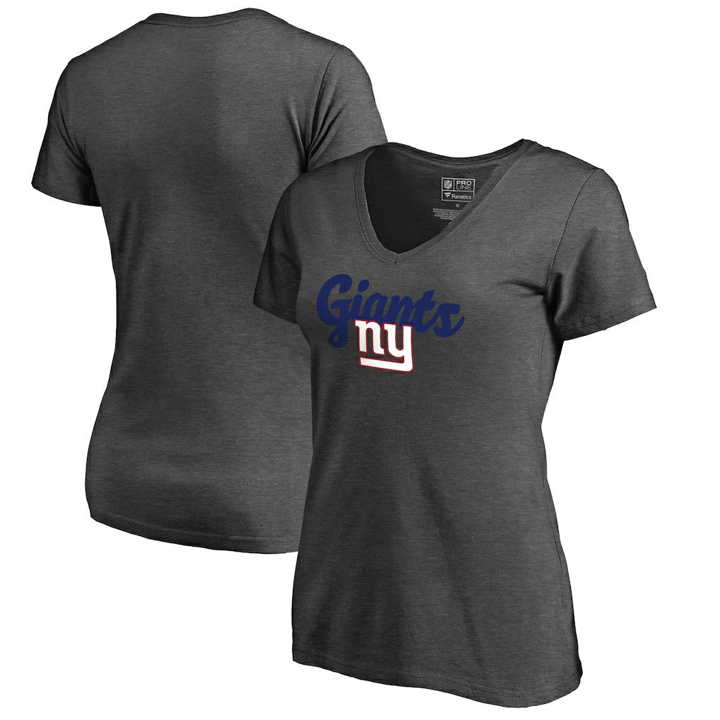 New York Giants Women's Freehand V-Neck T-Shirt - Dark Heathered Gray T-shirts