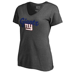 New York Giants Women's Freehand V-Neck T-Shirt - Dark Heathered Gray T-shirts