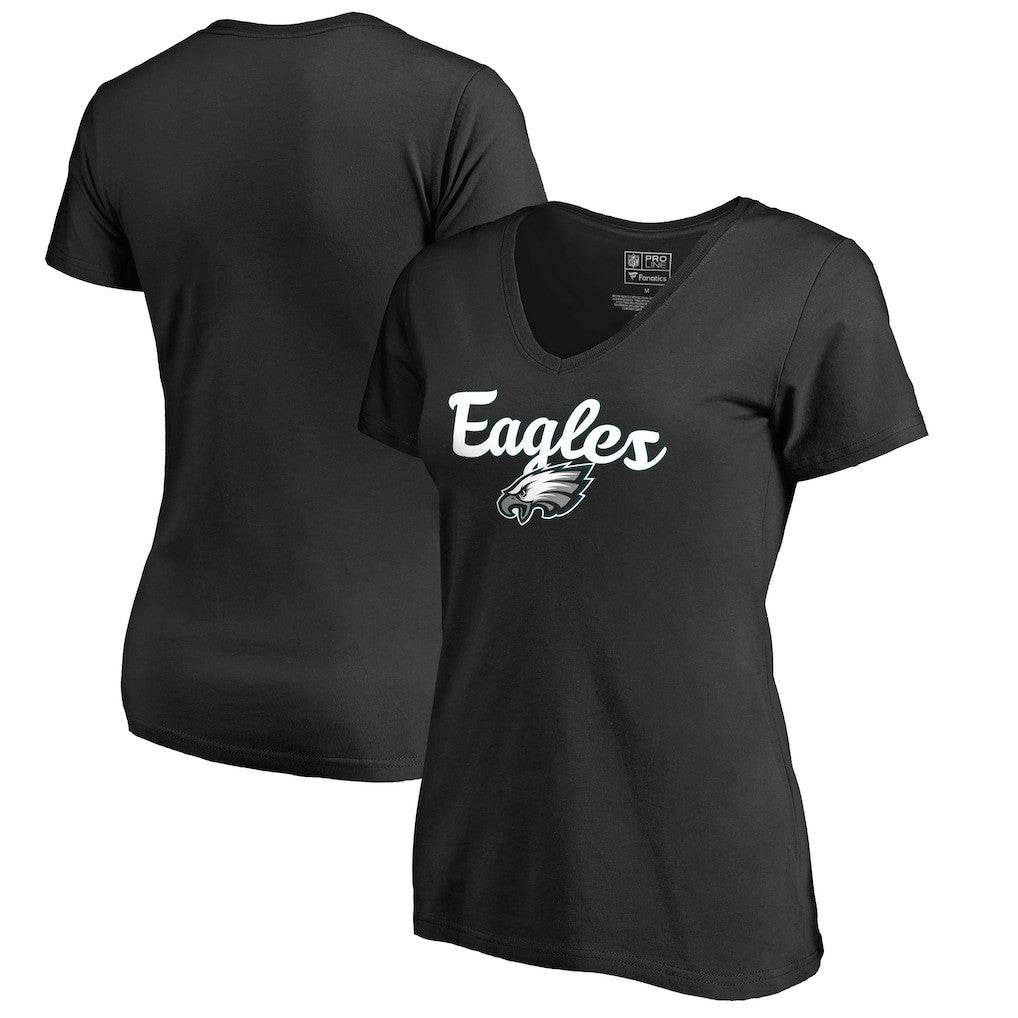 Philadelphia Eagles Women's Freehand V-Neck T-Shirt - Black T-shirts