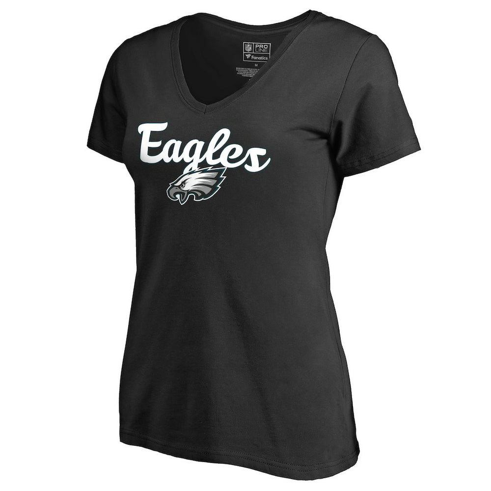 Philadelphia Eagles Women's Freehand V-Neck T-Shirt - Black T-shirts