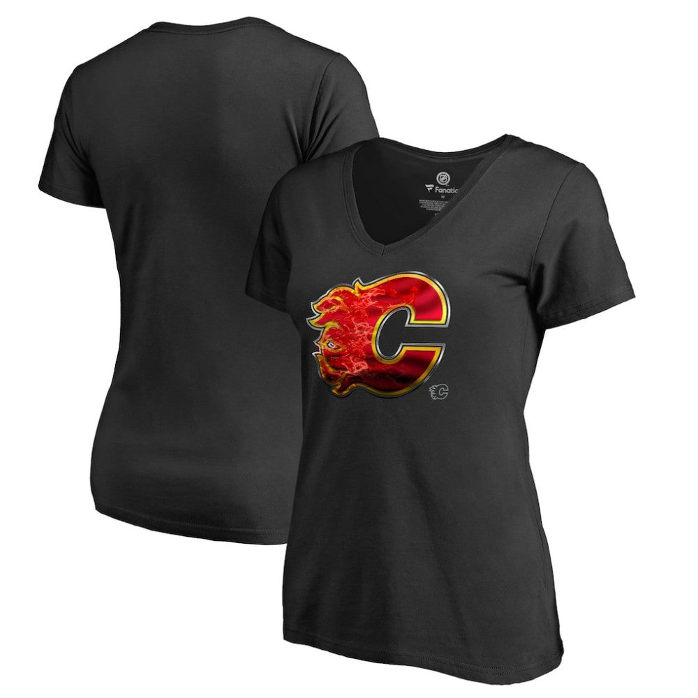 Calgary Flames Women's Midnight Mascot V-Neck T-Shirt - Black | US 2874592