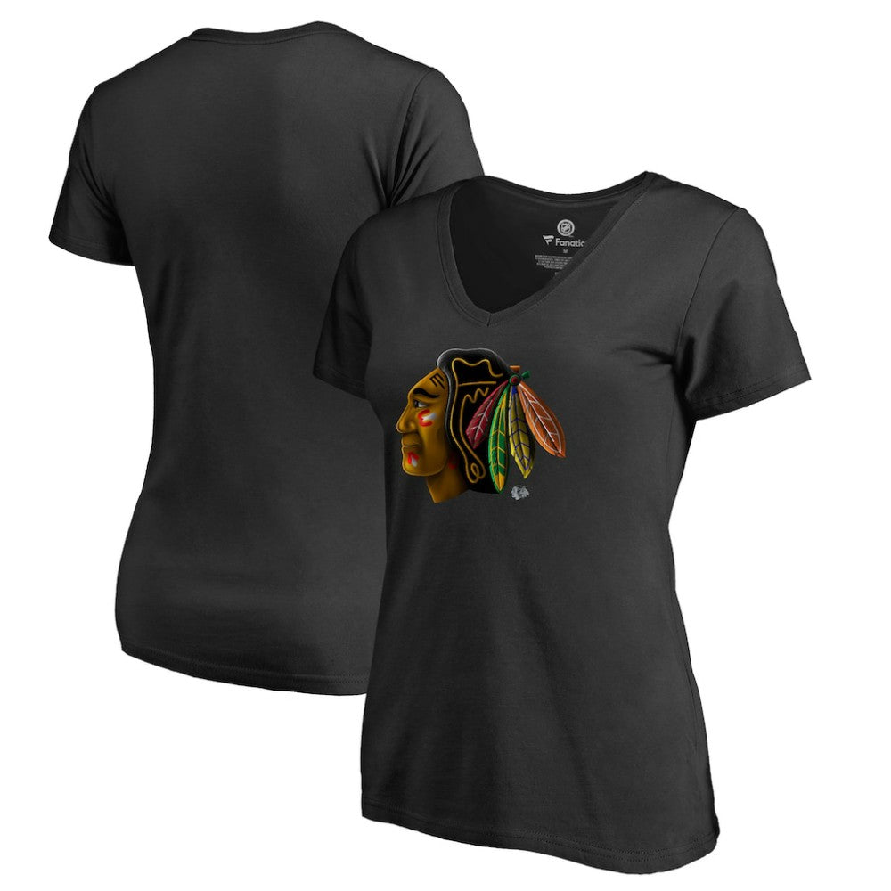 Chicago Blackhawks Women's Midnight Mascot V-Neck T-Shirt - Black | US 2874594