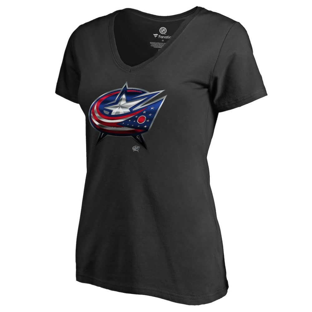 Columbus Blue Jackets Women's Midnight Mascot V-Neck T-Shirt - Black | US 2874596