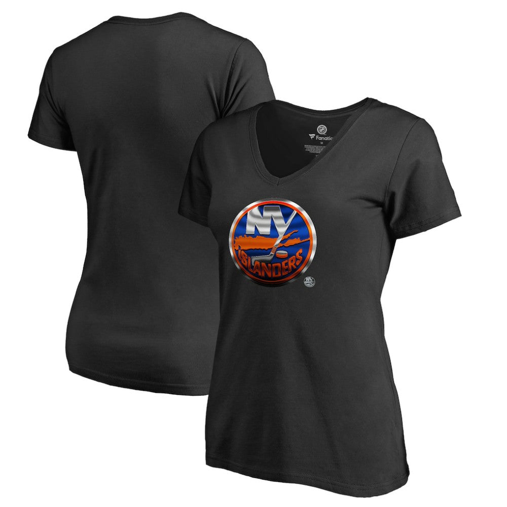 New York Islanders Women's Midnight Mascot V-Neck T-Shirt - Black | US 2874621