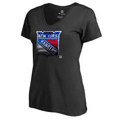 New York Rangers Women's Midnight Mascot V-Neck T-Shirt - Black | US 2874622