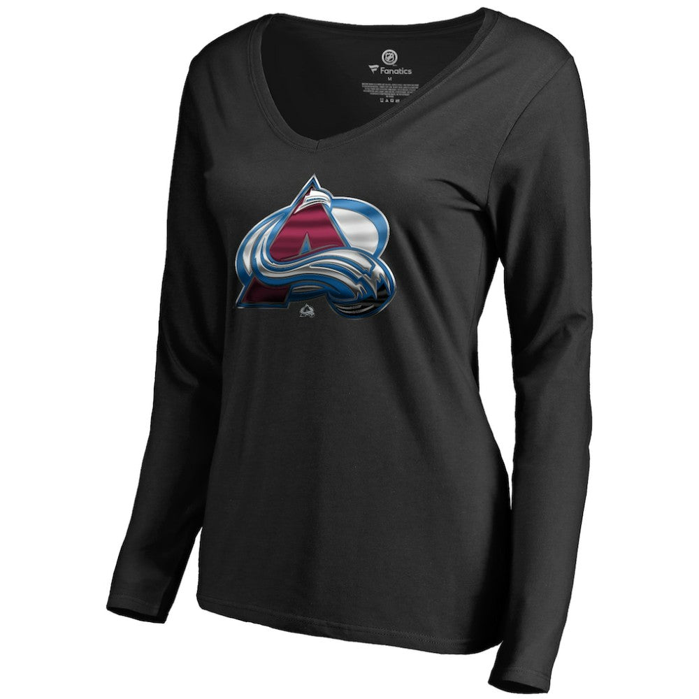 Colorado Avalanche Women's Midnight Mascot Long Sleeve V-Neck T-Shirt - Black | US 2874641
